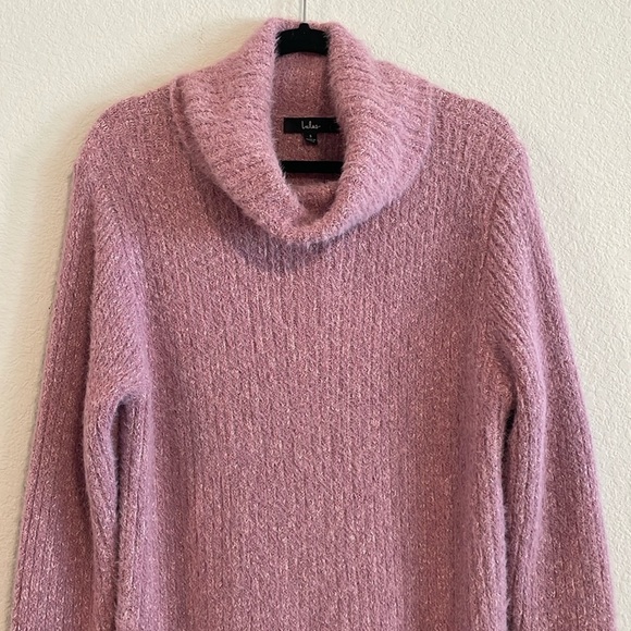 Lulu’s Women's Sweater Dress Small Pink Stretch Fluffy Cowl Neck Longline - Picture 7 of 14